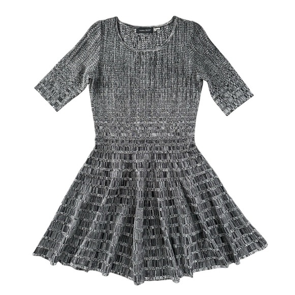 Ivanka Trump Dresses & Skirts - Ivanka Trump Knit Sweater Dress M Fit Flare Circle Marled Gray Black Knee Length